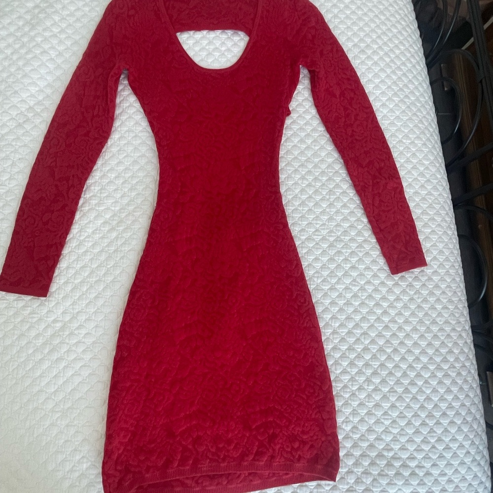 Guess Red Long Sleeve Bodycon Dress